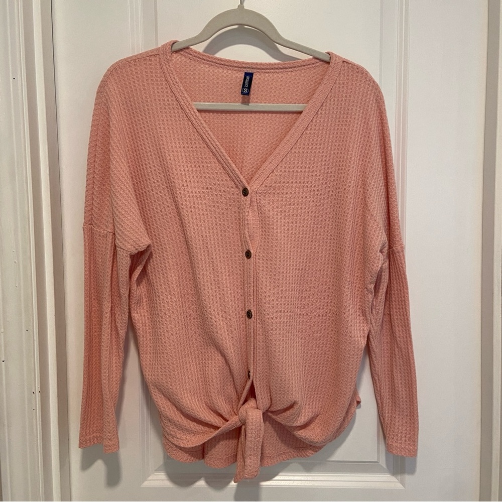 pink waffle knit top